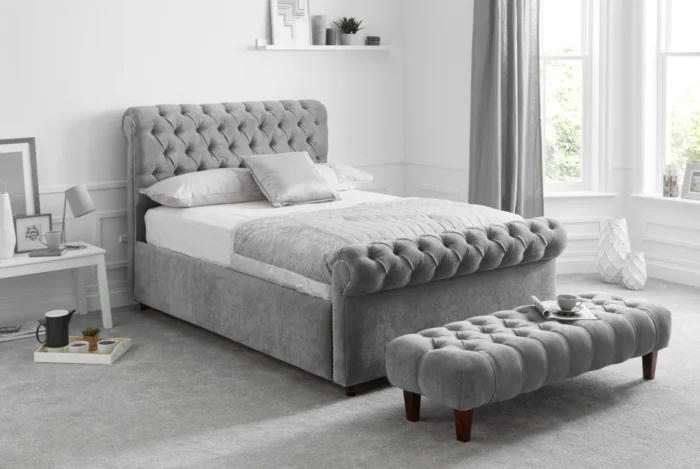 this is the picture of sleigh bed in grey color