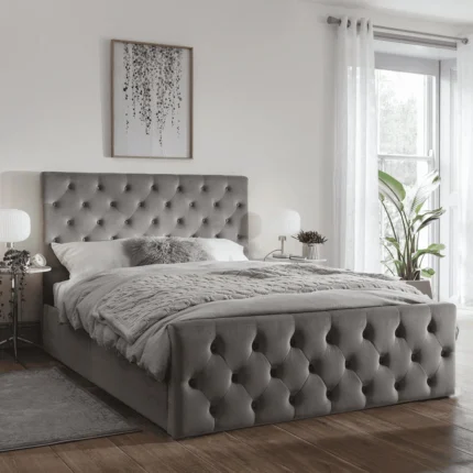 plush velvet florida bed frame in grey