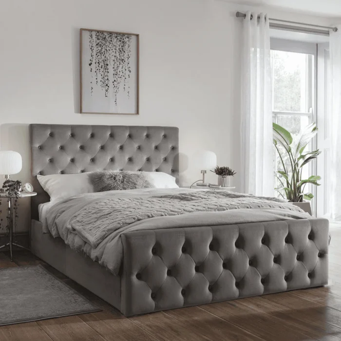 plush velvet florida bed frame in grey