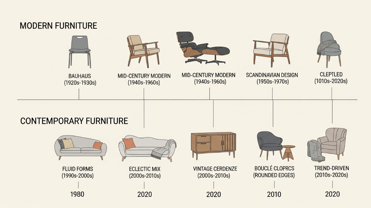 Modern Furniture vs Contemporary Furniture: Complete Guide 3 evolution of modern furniture