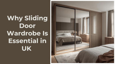 minimalist UK bedroom with a sleek sliding wardrobe.